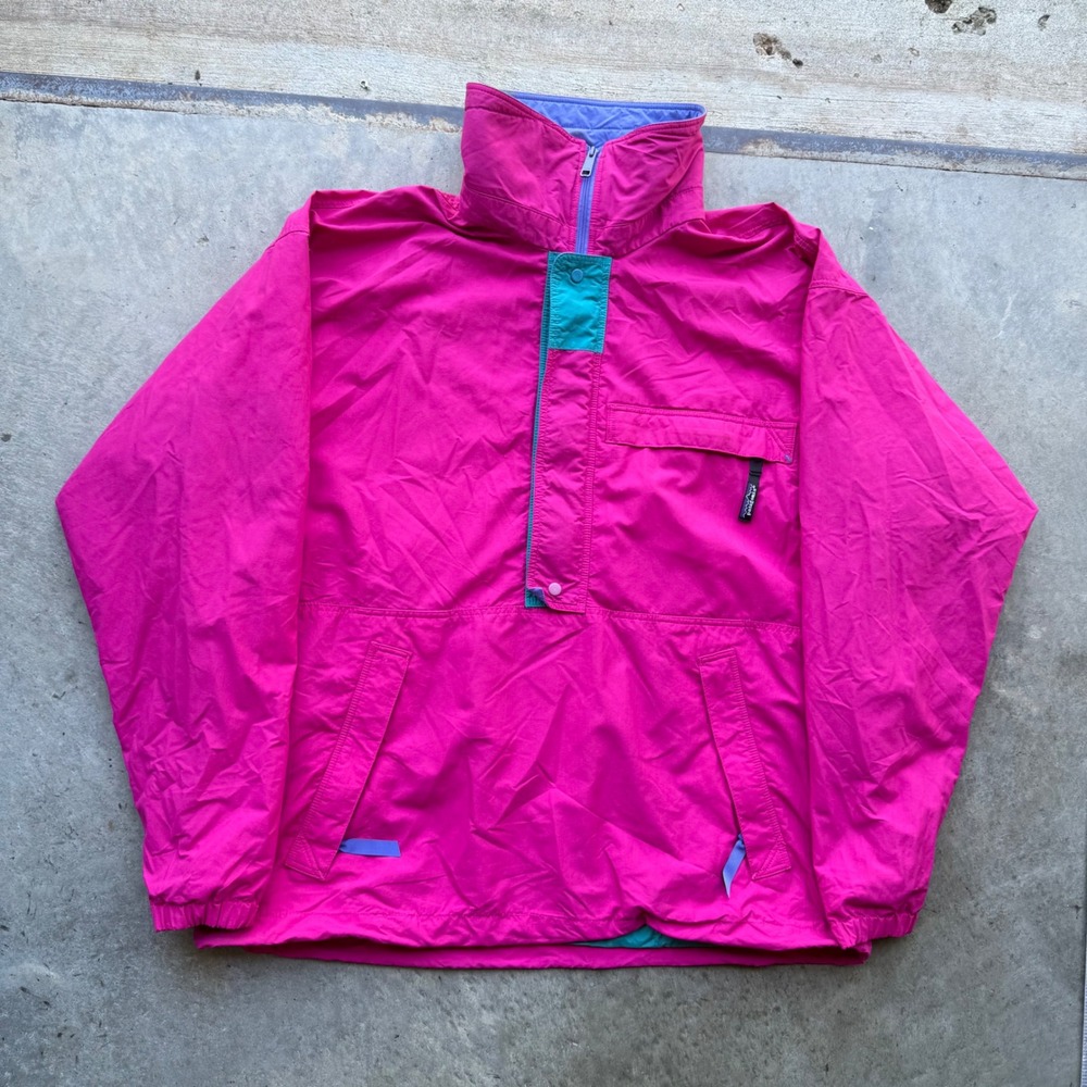 Vintage Patagonia Anorak Jacket Pink Purple Teal Half Zip Pullover Mens Large